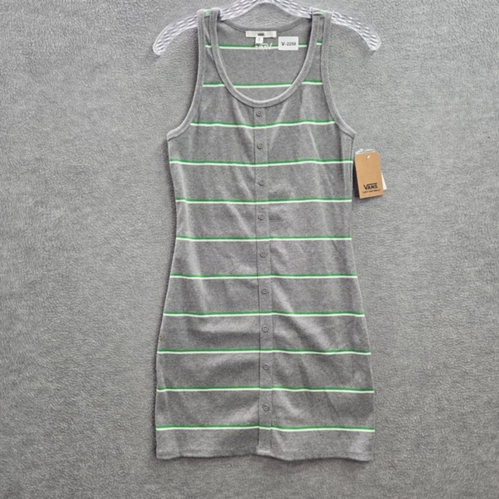 VANS Women Dress Small‎ Gray Striped Button Front Tank Sleeveless Skater NWT
